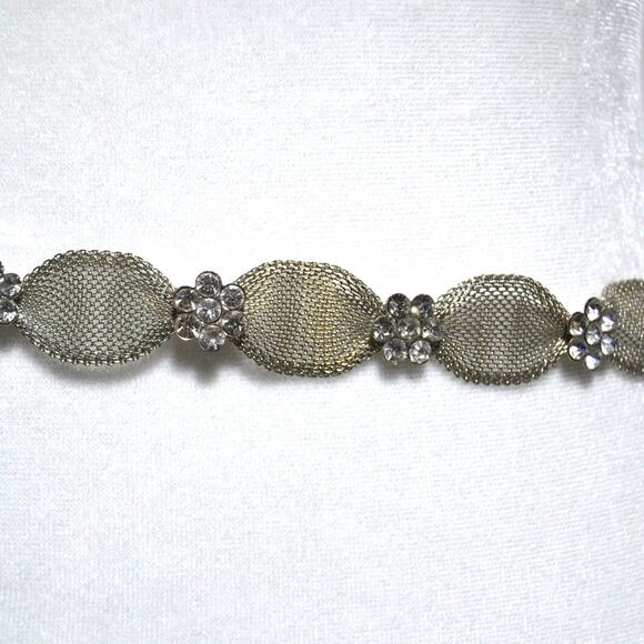 Silver Mesh Metal & Rhinestone Floral Belt Bridal main image 9
